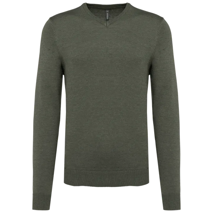 Pull col V homme Green Marble Heather