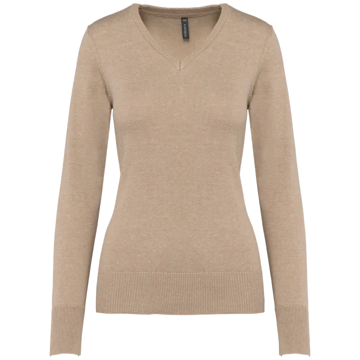 Pull col V femme Beige heather
