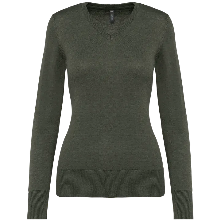 Pull col V femme Green Marble Heather