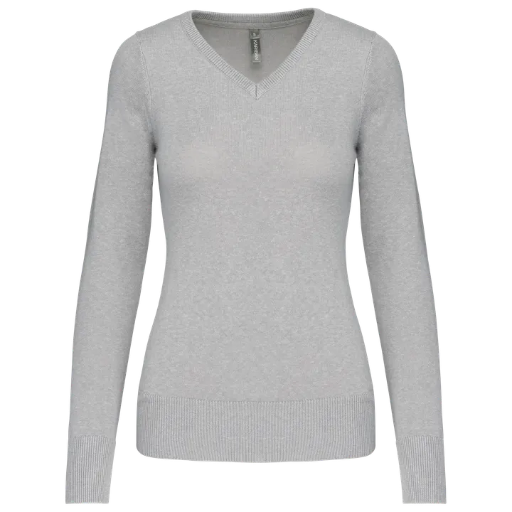 Pull col V femme Grey Melange
