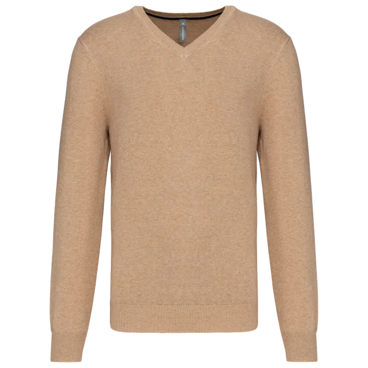 Pullover premium col V Camel Heather