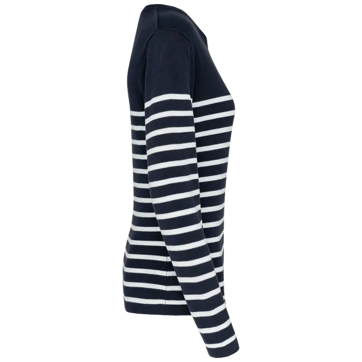Damenpullover im Marine-Stil Striped Navy / Off White