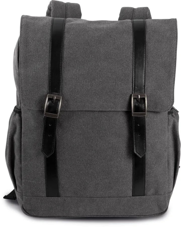 Canvas-Rucksack mit Klappe Washed Dark Grey