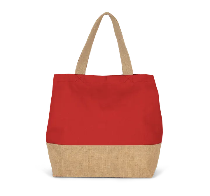 Sac shopping en toiles de coton et jute Arandano Red / Natural