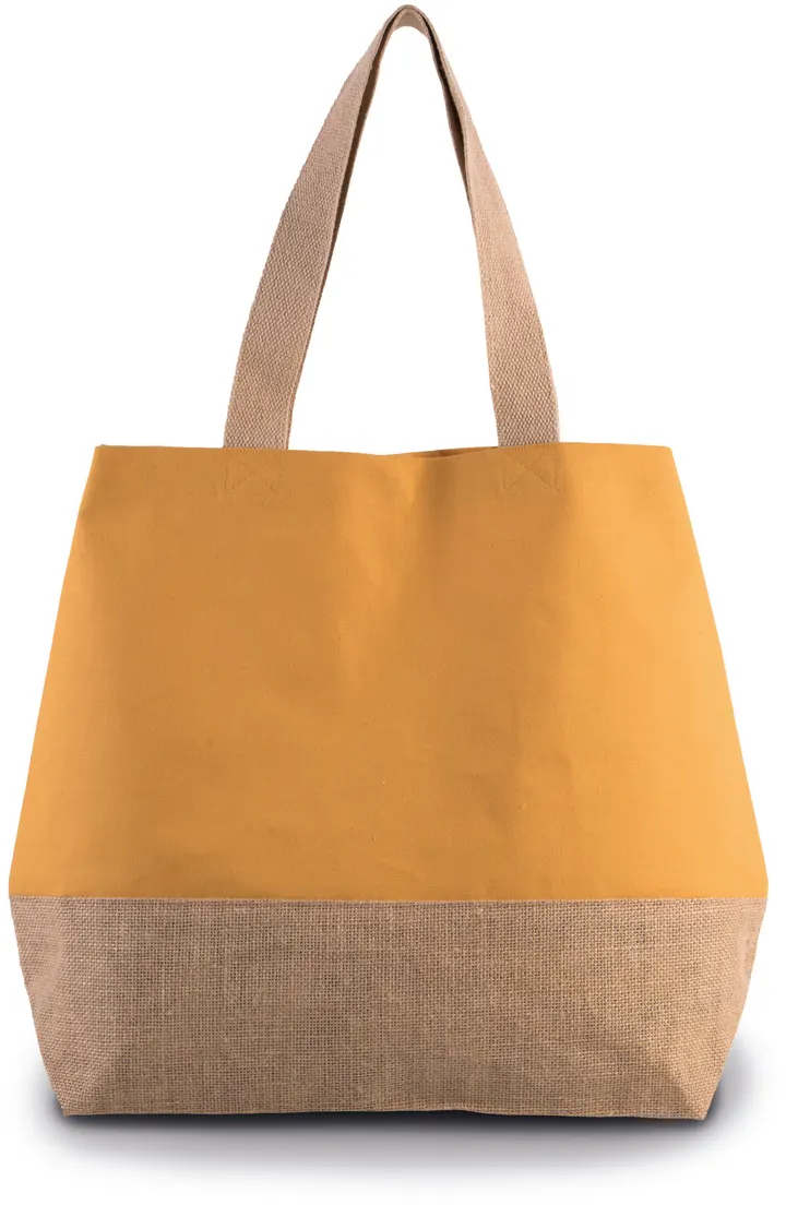 Sac shopping en toiles de coton et jute Cumin Yellow / Natural