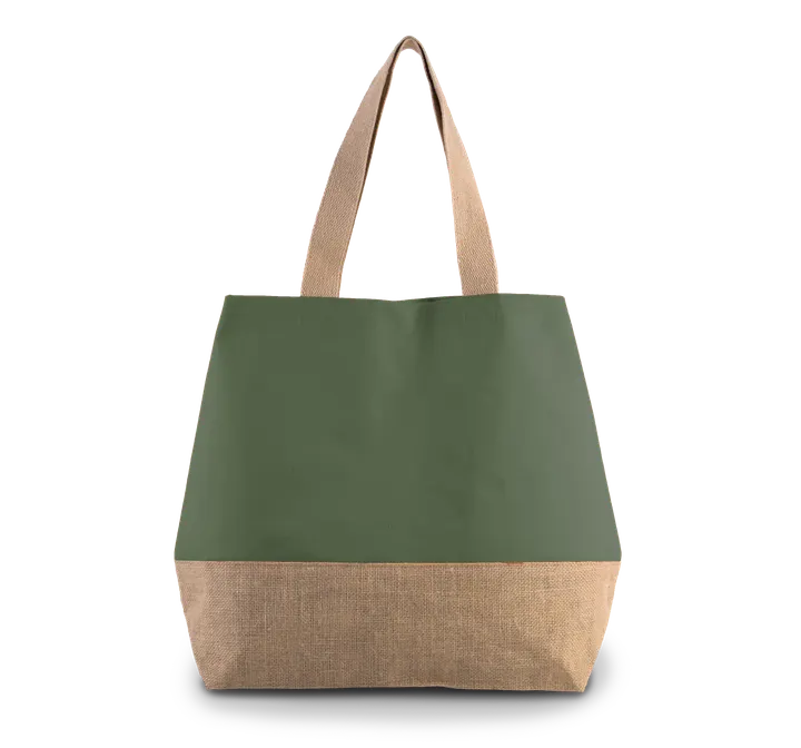 Sac shopping en toiles de coton et jute Dusty Light Green / Natural