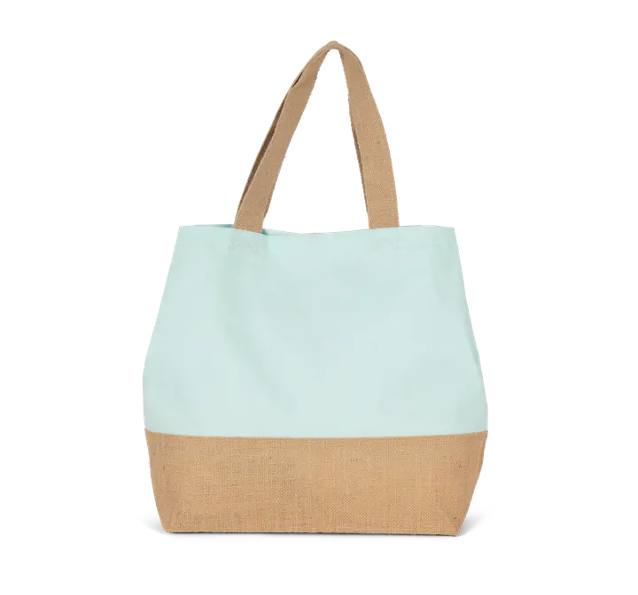 Sac shopping en toiles de coton et jute Ice Mint / Natural