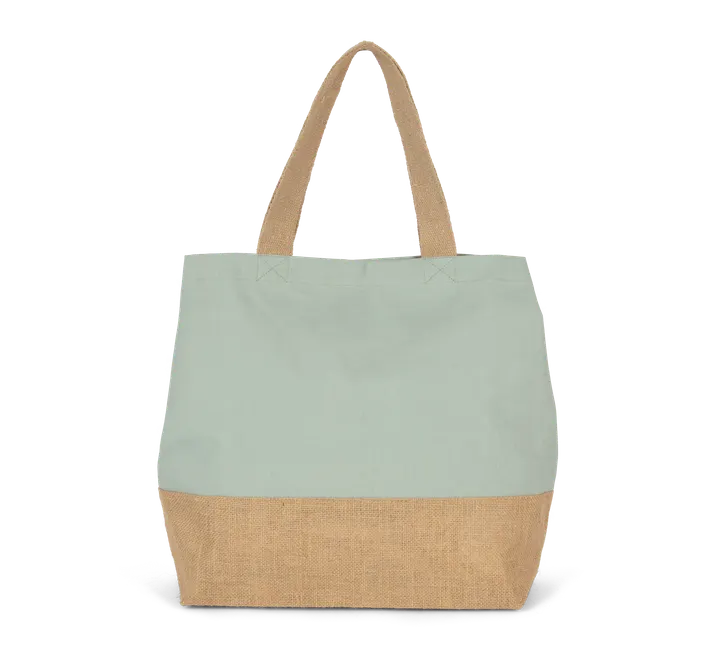 Sac shopping en toiles de coton et jute Sage / Natural