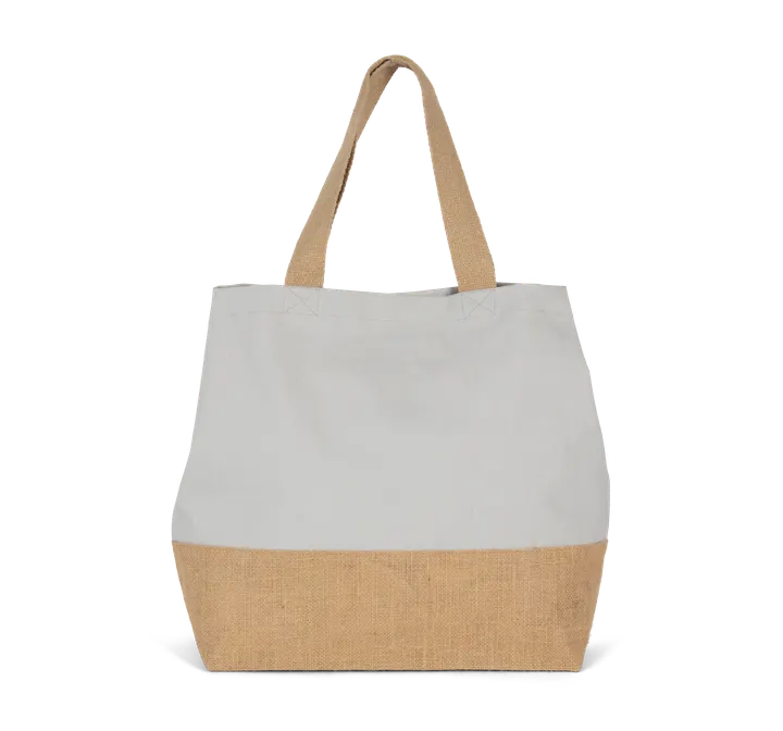 Sac shopping en toiles de coton et jute Snow Grey / Natural