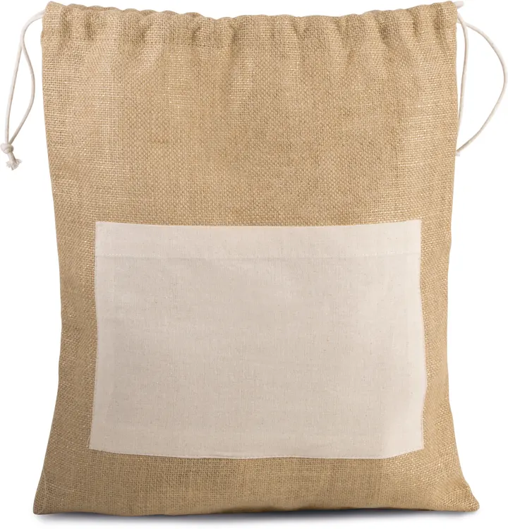 Sac en toile de jute avec cordelettes Natural / Gold