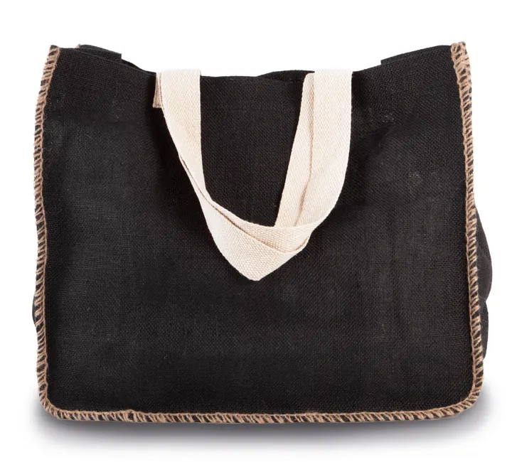 Jutetasche mit Kontrastnähten Black / Natural