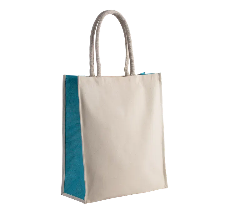 Baumwoll- / Jute-Shoppingtasche, 23 L Natural / Turquoise