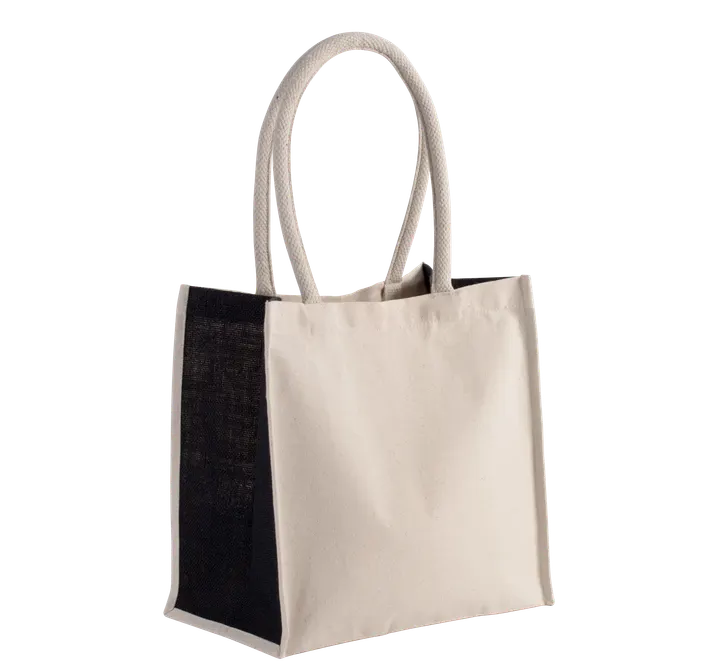 Baumwoll-/Jute-Shoppingtasche Natural / Black