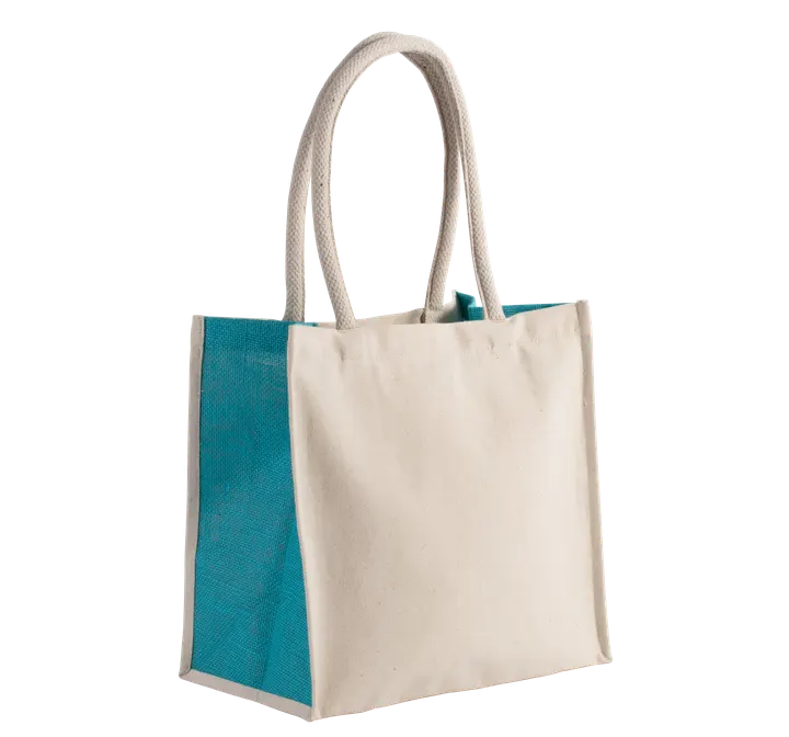 Baumwoll-/Jute-Shoppingtasche Natural / Turquoise