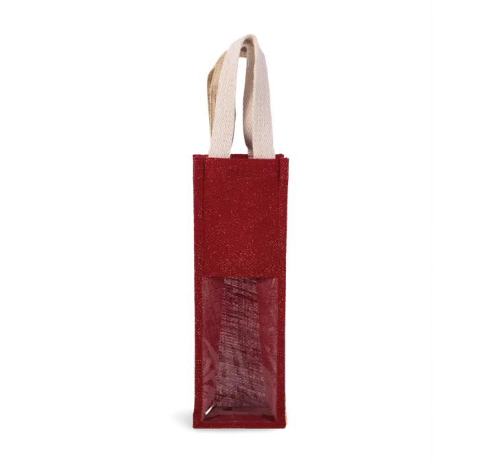Jute-Flaschenbeutel Cherry Red / Gold