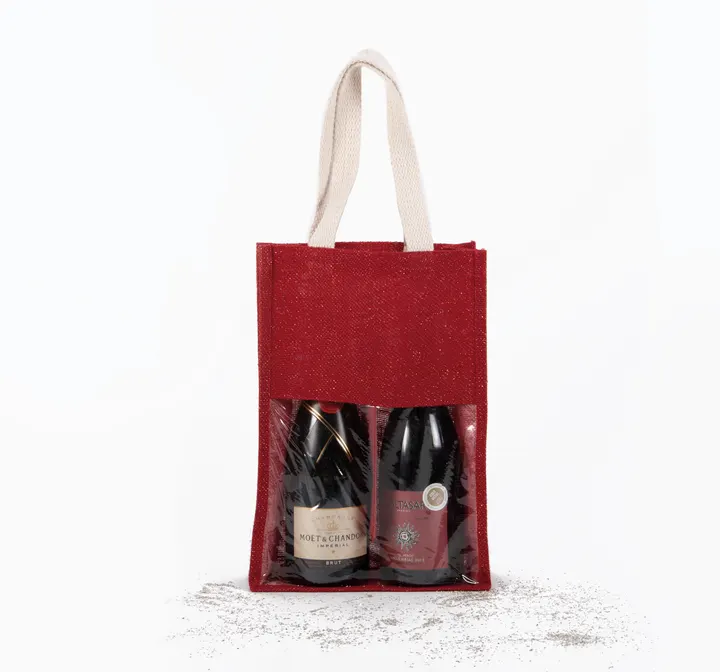 Jute-Flaschenbeutel Cherry Red / Gold