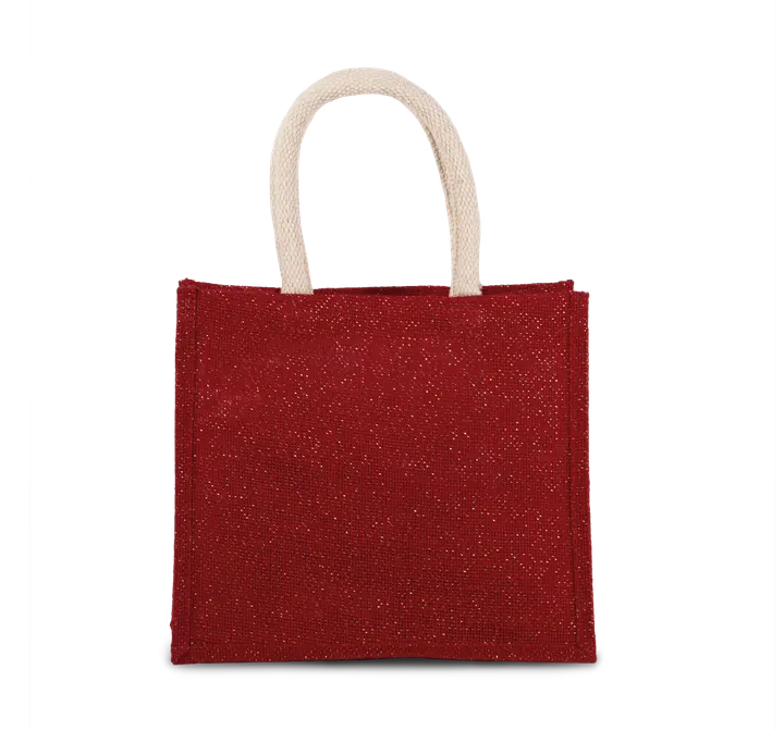 Jutetasche im Cabas-Stil Mittel Cherry Red / Gold