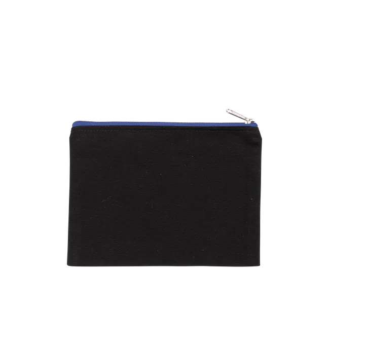 Pochette en coton canvas - modèle moyen Black / Royal Blue