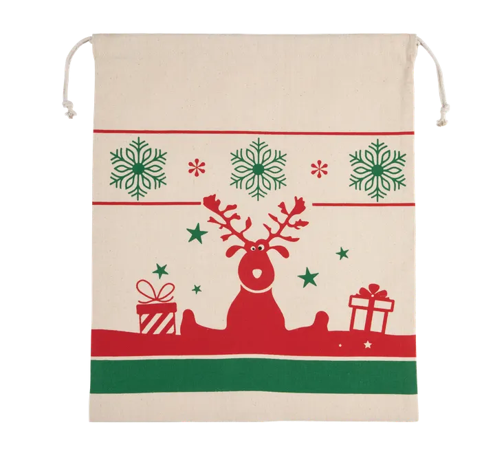 Tasche mit Kordel und Weihnachtsmotiven Natural