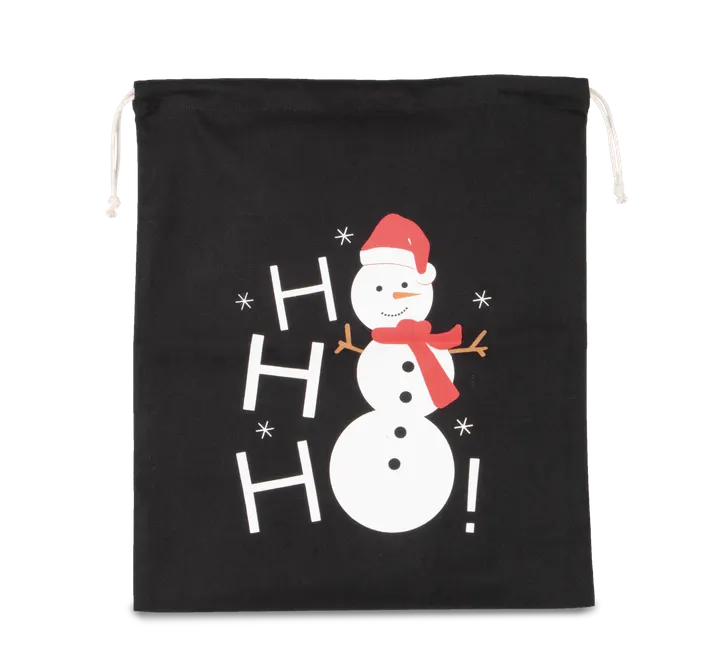 Baumwolltasche mit Kordelzug und Schneemannmotiv Black