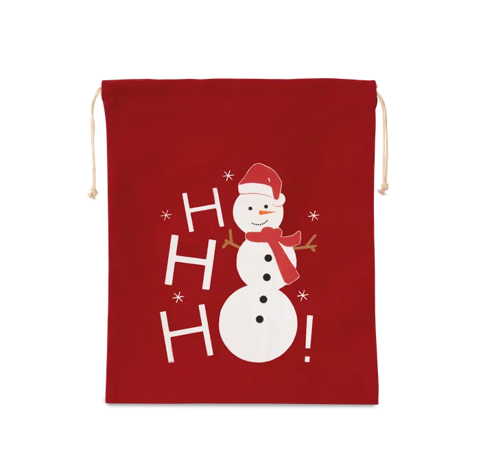 Baumwolltasche mit Kordelzug und Schneemannmotiv Cherry Red