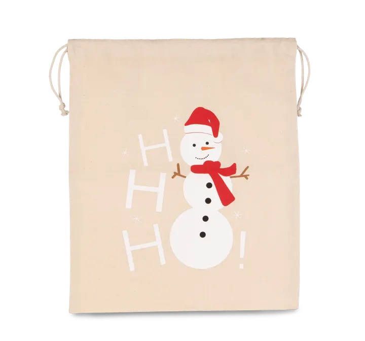 Baumwolltasche mit Kordelzug und Schneemannmotiv Natural