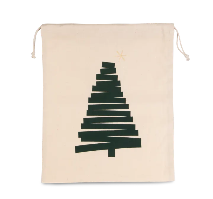 Baumwolltasche mit Kordelzug und Tannenbaummotiv Natural