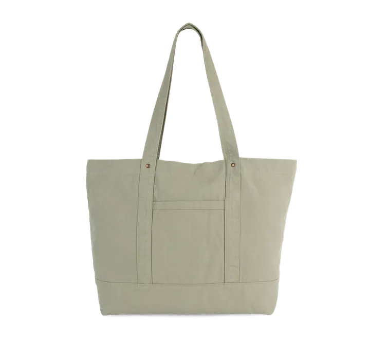 Grand sac shopping à poche latérale Washed Green Clay