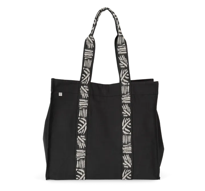 Grand sac shopping recyclé à soufflet Black Night / Nippon Ecru