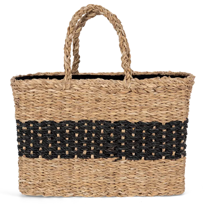 Sac panier en jonc de mer Striped Seagrass Black / Black Night