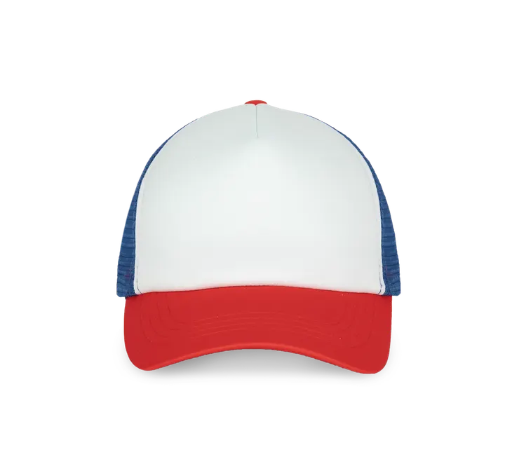 5-Panel Trucker Kappe Mesh White / French Red / Reflex Blue