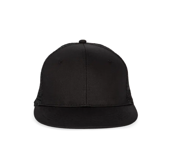 Trucker-Cap - 6-Panels-Kappe, Flachschirm Black