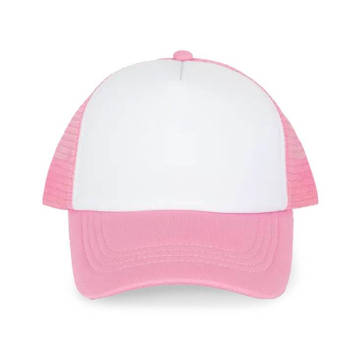 Casquette trucker enfant - 5 panneaux White / Aurora Pink