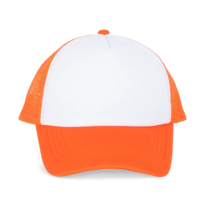Casquette trucker enfant - 5 panneaux White / Vermillon Orange