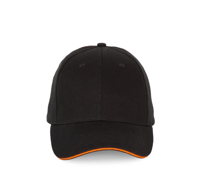 6-Panel-Kappe mit Kontrast-Sandwichschirm Black / Orange