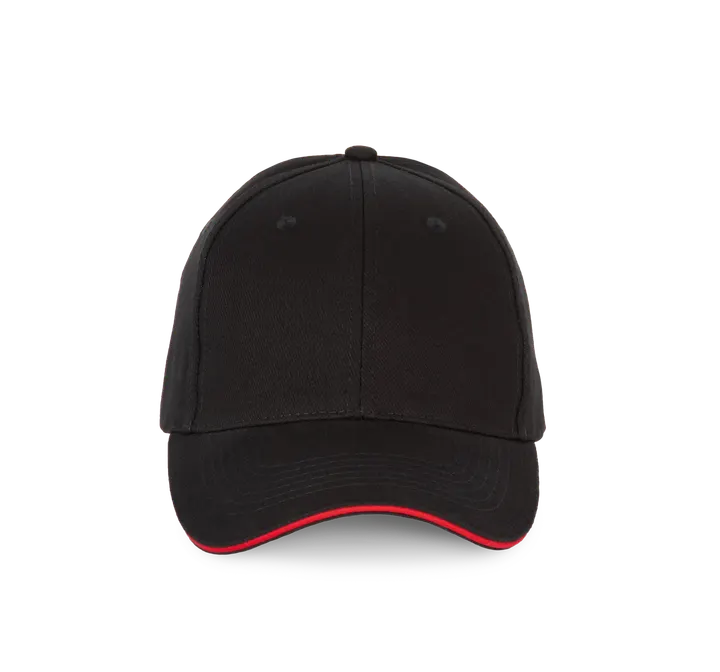 6-Panel-Kappe mit Kontrast-Sandwichschirm Black / Red