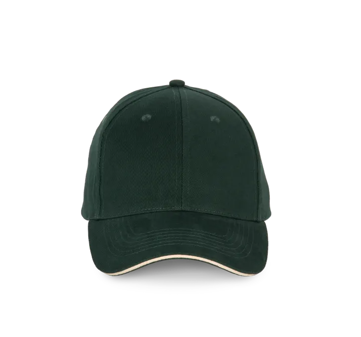 6-Panel-Kappe mit Kontrast-Sandwichschirm Forest Green / Beige