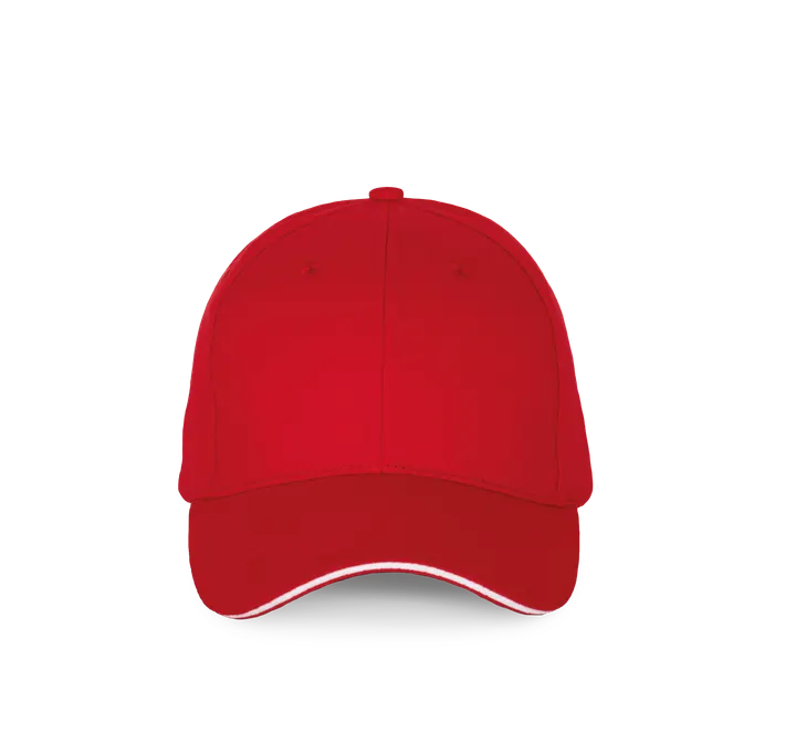 6-Panel-Kappe mit Kontrast-Sandwichschirm Red / White