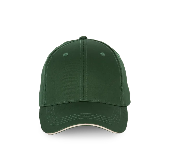 6-Panel-Kappe mit Kontrast-Sandwichschirm Forest Green / Beige