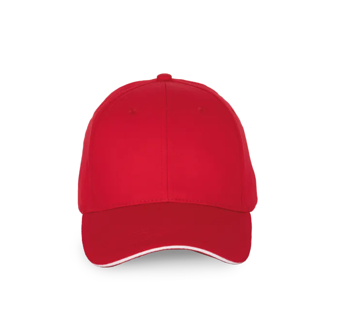 6-Panel-Kappe mit Kontrast-Sandwichschirm Red / White