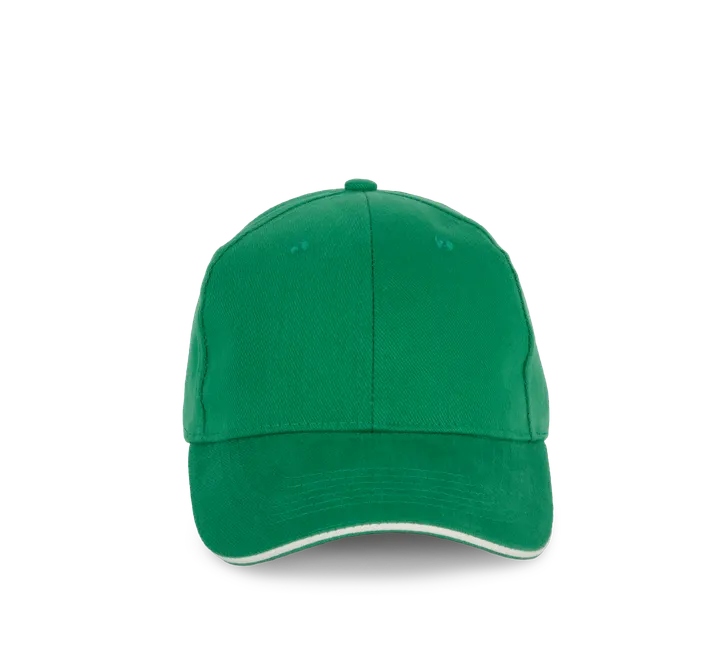 Casquette en coton biologique à sandwich contrasté - 6 panneaux Green Field / Ivory