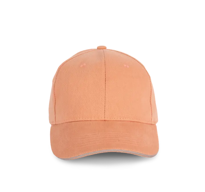 Casquette en coton biologique à sandwich contrasté - 6 panneaux Peach / Metal Grey