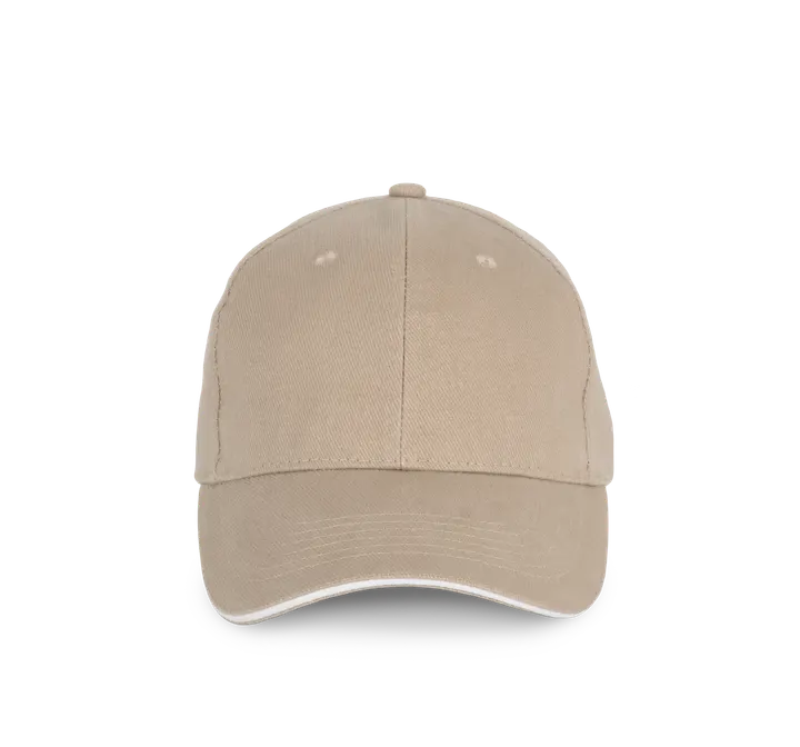 Casquette en coton biologique à sandwich contrasté - 6 panneaux Wet Sand / White