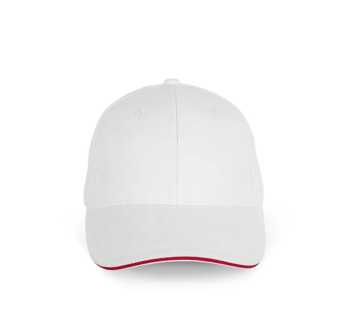Casquette en coton biologique à sandwich contrasté - 6 panneaux White / Hibiscus Red