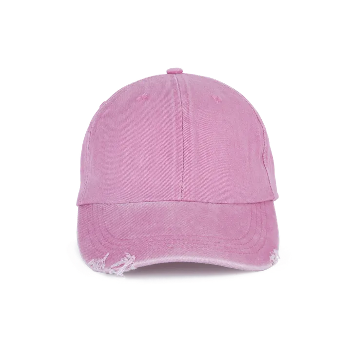 Casquette vintage effet déchiré - 6 panneaux Washed Dark Pink