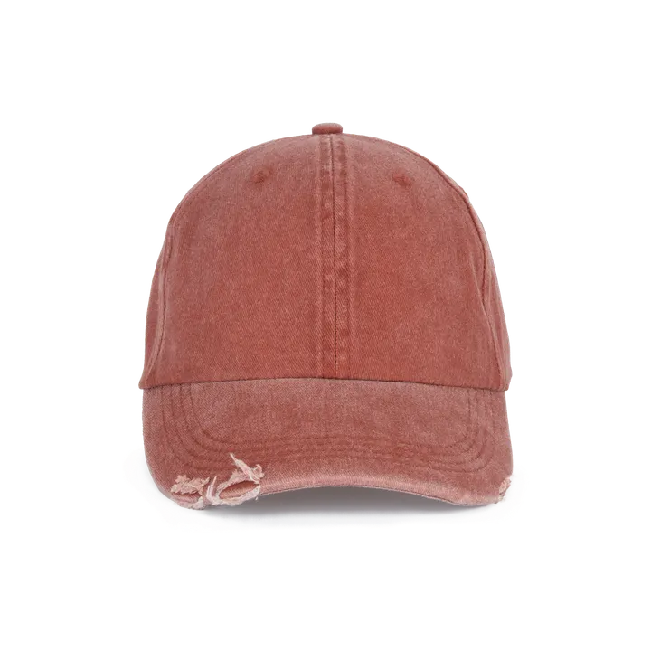 Casquette vintage effet déchiré - 6 panneaux Washed Orange Brick