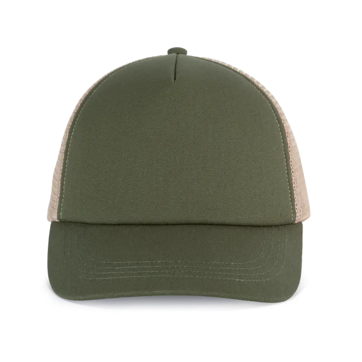 5 Panel-Trucker-Kappe aus Canvas-Baumwolle - K-up Gold Label Clover Green / Beige Sand