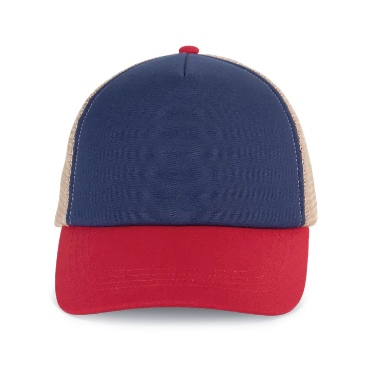 5 Panel-Trucker-Kappe aus Canvas-Baumwolle - K-up Gold Label Mood Indigo / Light Scarlet Red / Beige Sand
