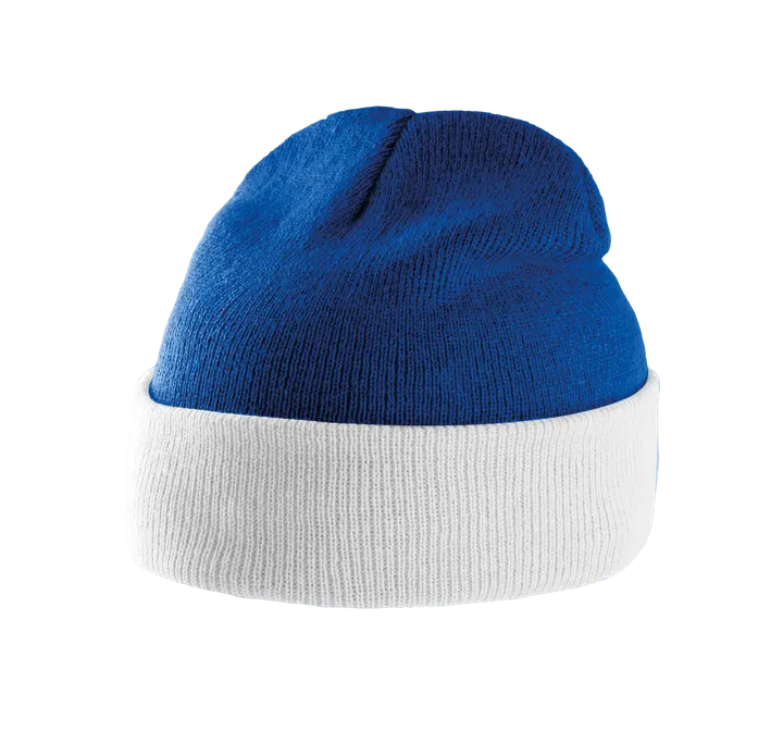 Bonnet bicolore avec revers Royal Blue / White