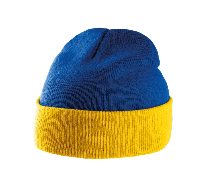 Bonnet bicolore avec revers Royal Blue / Yellow